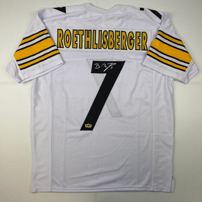 Facsimile Autographed Ben Roethlisberger Pittsburgh White Reprint Laser Auto Football Jersey Size Men's XL