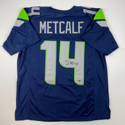 Facsimile Autographed D.K. DK Metcalf Seattle Blue Reprint Laser Auto Football Jersey Size Men's XL
