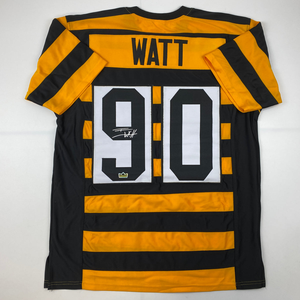 Facsimile Autographed T.J. TJ Watt Pittsburgh Bumble Bee Reprint Laser Auto Football Jersey Size Men's XL
