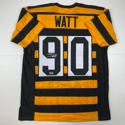 Facsimile Autographed T.J. TJ Watt Pittsburgh Bumble Bee Reprint Laser Auto Football Jersey Size Men's XL