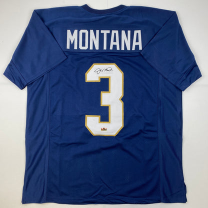 Facsimile Autographed Joe Montana Notre Dame Blue Reprint Laser Auto College Football Jersey Size Men's XL