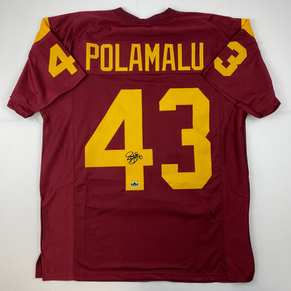Facsimile Autographed Troy Polamalu USC Maroon Reprint Laser Auto College Football Jersey Size Men's XL