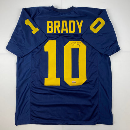 Facsimile Autographed Tom Brady Michigan Blue Reprint Laser Auto College Football Jersey Size Men's XL