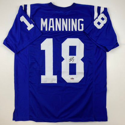 Facsimile Autographed Peyton Manning Indianapolis Blue Reprint Laser Auto Football Jersey Size Men's XL