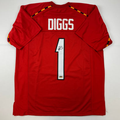Facsimile Autographed Stefon Diggs Maryland Red Reprint Laser Auto College Football Jersey Size Men's XL