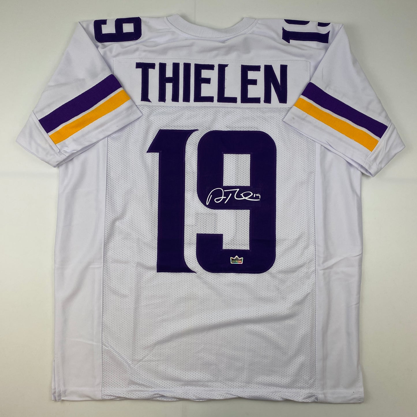 Facsimile Autographed Adam Thielen Minnesota White Reprint Laser Auto Football Jersey Size Men's XL