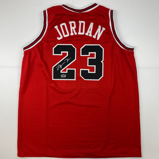 Facsimile Autographed Michael Jordan Chicago Red Reprint Laser Auto Basketball Jersey Size Men's XL