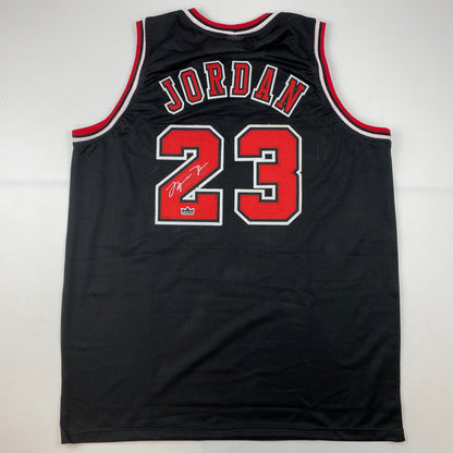 Facsimile Autographed Michael Jordan Chicago Black Reprint Laser Auto Basketball Jersey Size Men's XL