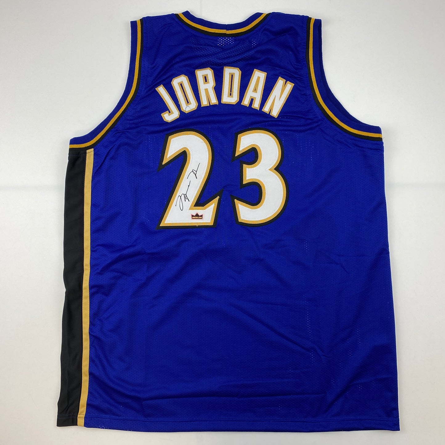 Facsimile Autographed Michael Jordan Washington Blue Reprint Laser Auto Basketball Jersey Size Men's XL