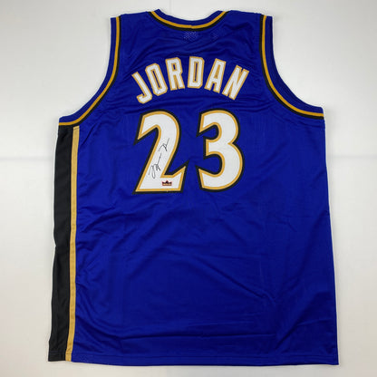 Facsimile Autographed Michael Jordan Washington Blue Reprint Laser Auto Basketball Jersey Size Men's XL