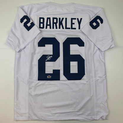 Facsimile Autographed Saquon Barkley Penn State White Reprint Laser Auto College Football Jersey Size Men's XL