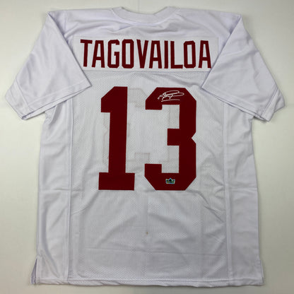 Facsimile Autographed Tua Tagovailoa Alabama White Reprint Laser Auto College Football Jersey Size Men's XL