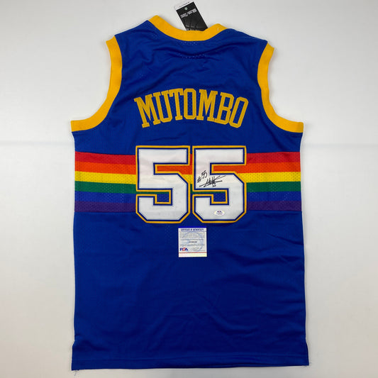 Autographed/Signed Dikembe Mutombo Denver Nuggets Blue Authentic Mitchell & Ness Basketball Jersey PSA/DNA COA
