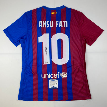 Autographed/Signed Ansu Fati FC Barcelona Blue Soccer Jersey Beckett BAS COA