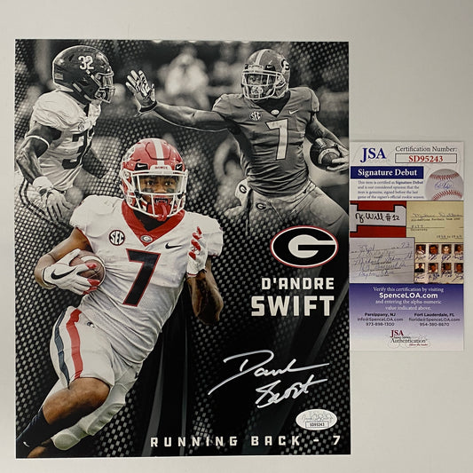 Autographed/Signed D'Andre Swift Georgia Bulldogs 8x10 College Football Photo JSA COA #9
