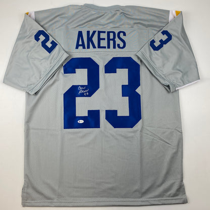 Autographed/Signed Cam Akers Los Angeles LA Grey Football Jersey Beckett BAS COA