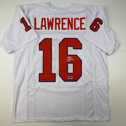 Facsimile Autographed Trevor Lawrence Clemson White Reprint Laser Auto College Football Jersey Size Men's XL