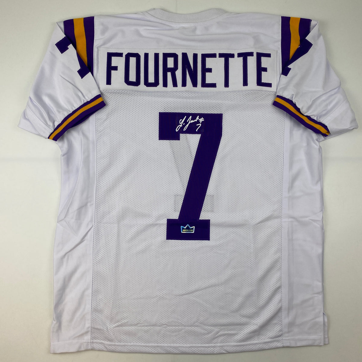 Facsimile Autographed Leonard Fournette LSU White Reprint Laser Auto College Football Jersey Size Men's XL