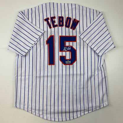 Facsimile Autographed Tim Tebow New York Pinstripe Reprint Laser Auto Baseball Jersey Size Men's XL
