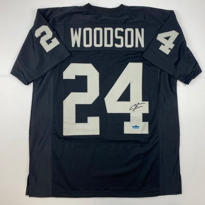 Facsimile Autographed Charles Woodson Oakland Las Vegas Black Reprint Laser Auto Football Jersey Size Men's XL