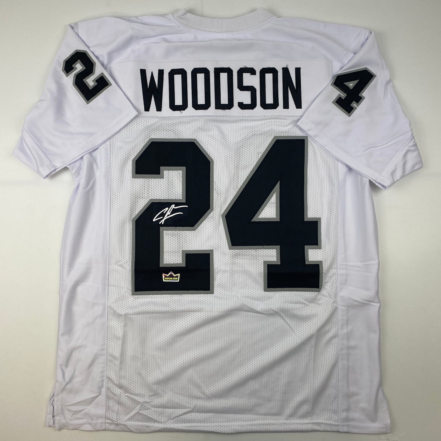 Facsimile Autographed Charles Woodson Oakland Las Vegas White Reprint Laser Auto Football Jersey Size Men's XL