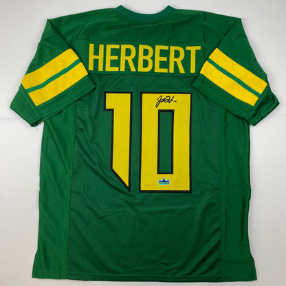 Facsimile Autographed Justin Herbert Oregon Green Reprint Laser Auto College Football Jersey Size Men's XL
