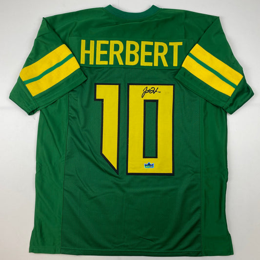 Facsimile Autographed Justin Herbert Oregon Green Reprint Laser Auto College Football Jersey Size Men's XL