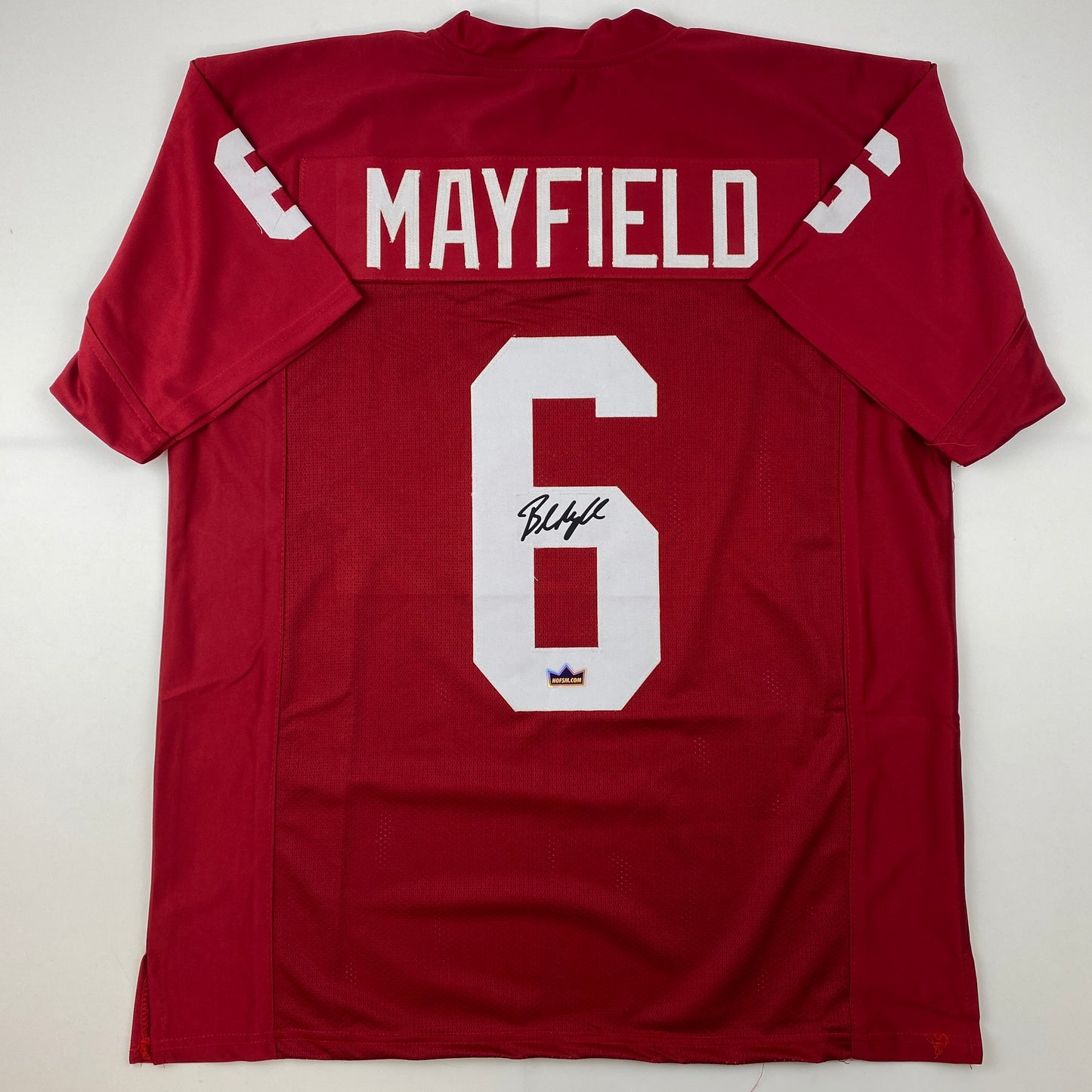 Facsimile Autographed Baker Mayfield Oklahoma Red Reprint Laser Auto College Football Jersey Size Men's XL