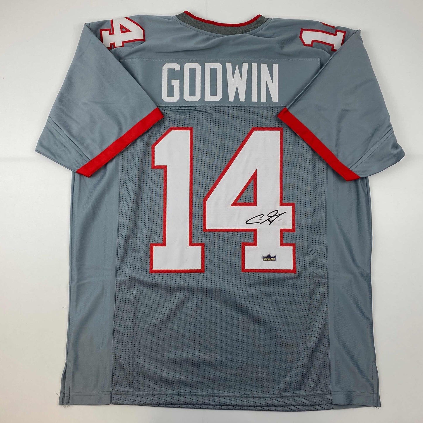 Facsimile Autographed Chris Godwin Tampa Bay Grey Pewter Reprint Laser Auto Football Jersey Size Men's XL