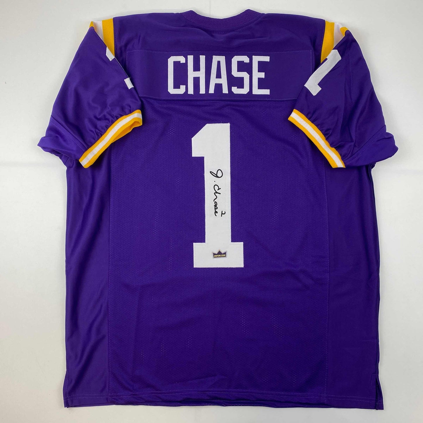 Facsimile Autographed Ja'Marr Chase LSU Purple Reprint Laser Auto College Football Jersey Size Men's XL