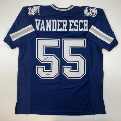 Facsimile Autographed Leighton Vander Esch Dallas Blue Reprint Laser Auto Football Jersey Size Men's XL