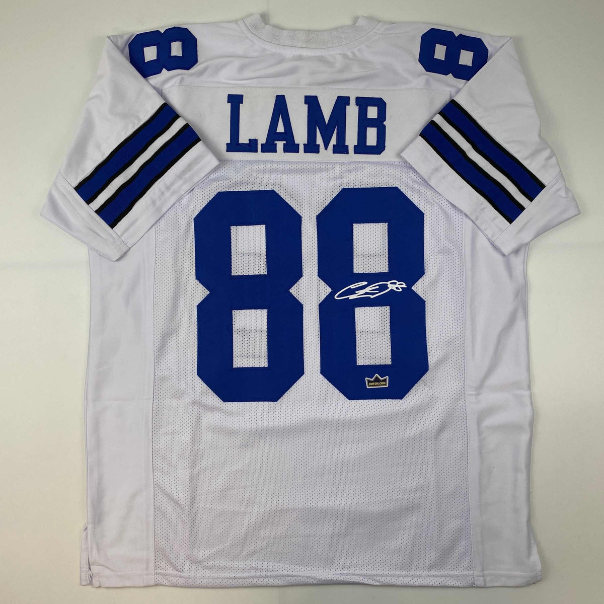 Facsimile Autographed CeeDee Lamb Dallas White Reprint Laser Auto Football Jersey Size Men's XL