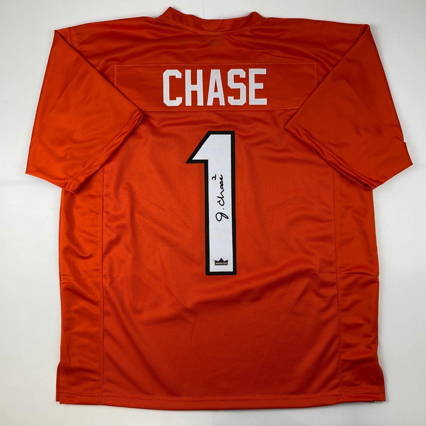 Facsimile Autographed Ja'Marr Chase Cincinnati Orange Reprint Laser Auto Football Jersey Size Men's XL