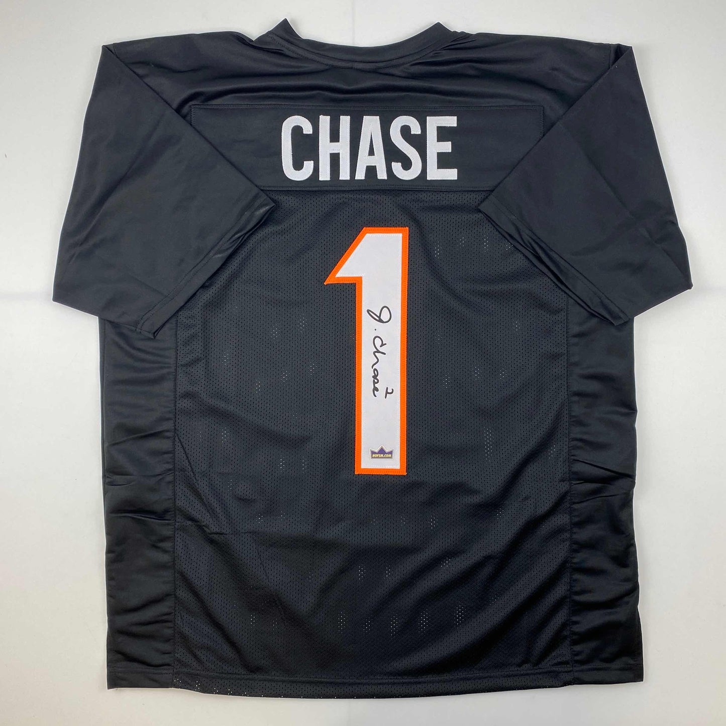 Facsimile Autographed Ja'Marr Chase Cincinnati Black Reprint Laser Auto Football Jersey Size Men's XL