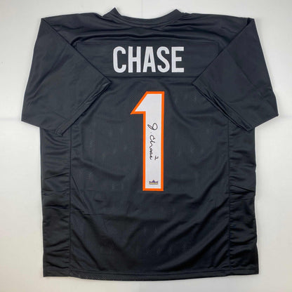 Facsimile Autographed Ja'Marr Chase Cincinnati Black Reprint Laser Auto Football Jersey Size Men's XL