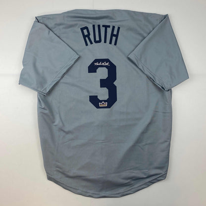 Facsimile Autographed Babe Ruth New York Grey Reprint Laser Auto Baseball Jersey Size Men's XL