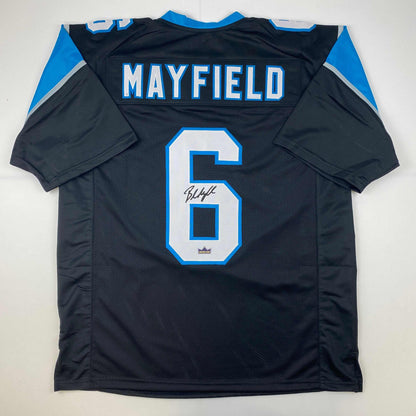 Facsimile Autographed Baker Mayfield Carolina Black Reprint Laser Auto Football Jersey Size Men's XL