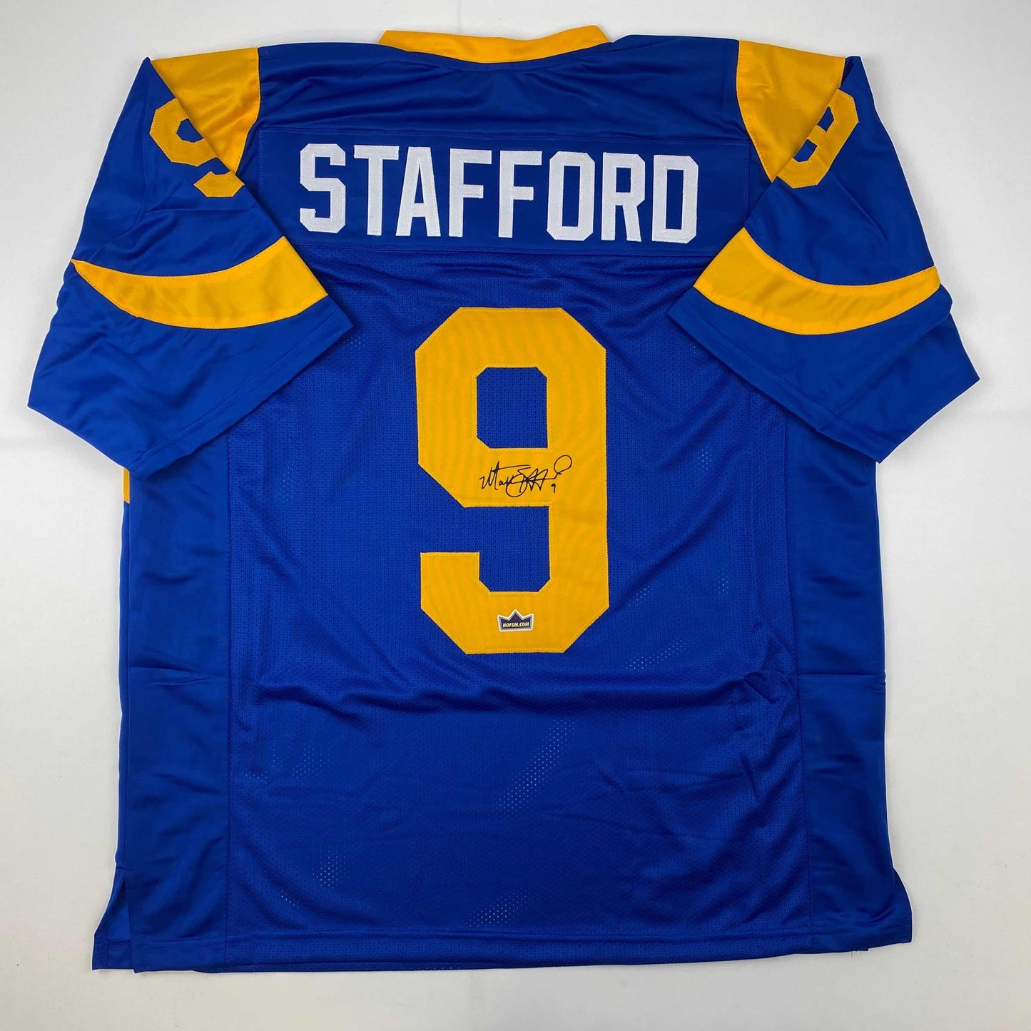 Facsimile Autographed Matthew Stafford Los Angeles LA Royal Blue Retro Reprint Laser Auto Football Jersey Size Men's XL