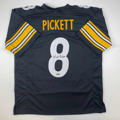 Facsimile Autographed Kenny Pickett Pittsburgh Black Reprint Laser Auto Football Jersey Size Men's XL