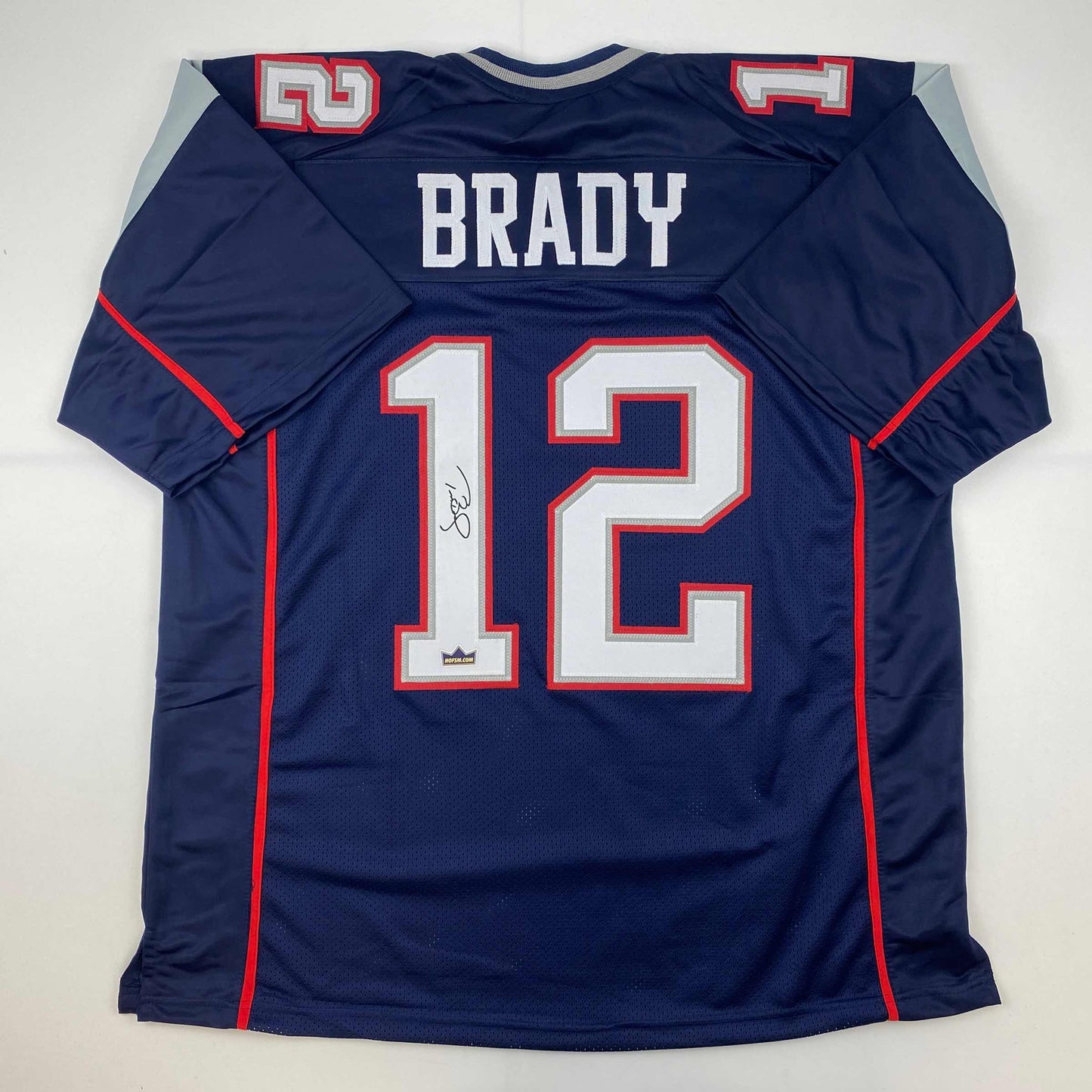 Facsimile Autographed Tom Brady New England Blue Reprint Laser Auto Football Jersey Size Men's XL