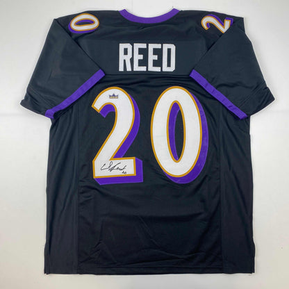 Facsimile Autographed Ed Reed Baltimore Black Reprint Laser Auto Football Jersey Size Men's XL