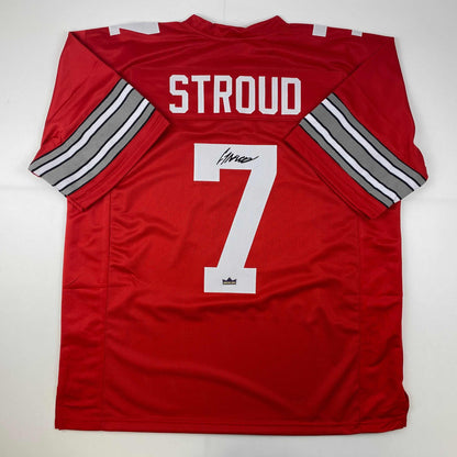 Facsimile Autographed CJ C.J. Stroud Ohio State Red Reprint Laser Auto College Football Jersey Size Men's XL