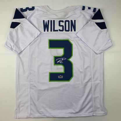 Facsimile Autographed Russell Wilson Seattle White Reprint Laser Auto Football Jersey Size Men's XL