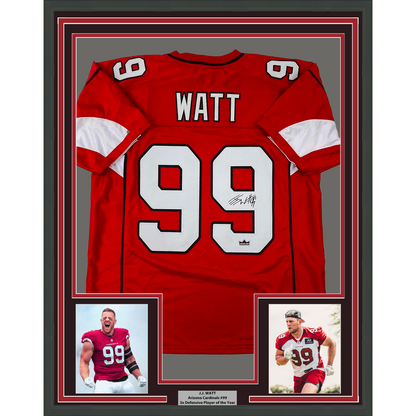 Framed Facsimile Autographed JJ J.J. Watt 35x39 Arizona Red Reprint Laser Auto Football Jersey Size Men's XL