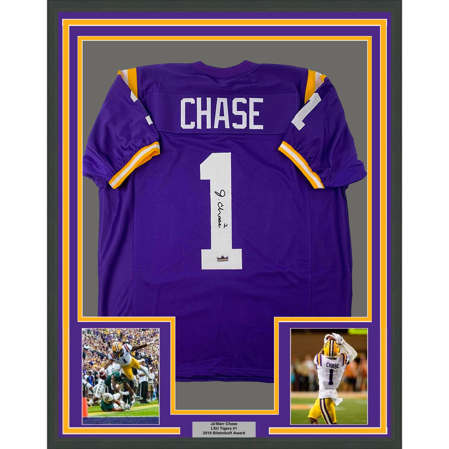 Framed Facsimile Autographed Ja'Marr 35x39 Chase LSU Purple Reprint Laser Auto College Football Jersey
