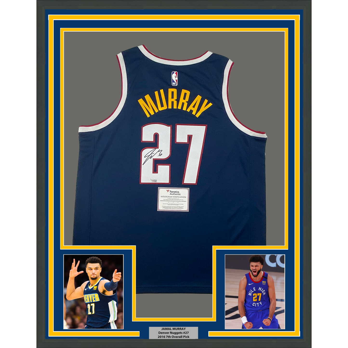 Framed Autographed/Signed Jamal Murray 35x39 Denver Nuggets Dark Blue Authentic Basketball Jersey Fanatics COA