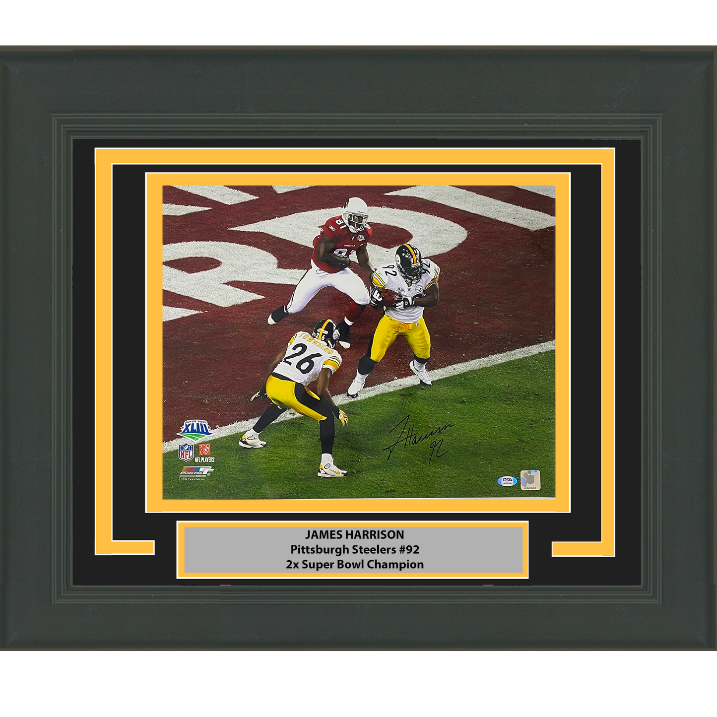 Framed Autographed/Signed James Harrison Pittsburgh Steelers 16x20 Football Photo PSA/DNA COA