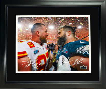 Framed Jason Kelce Travis Kelce Super Bowl LVII Dual Facsimile Laser Engraved Signature Auto 11"x14" Football Photo HOFSM Holo
