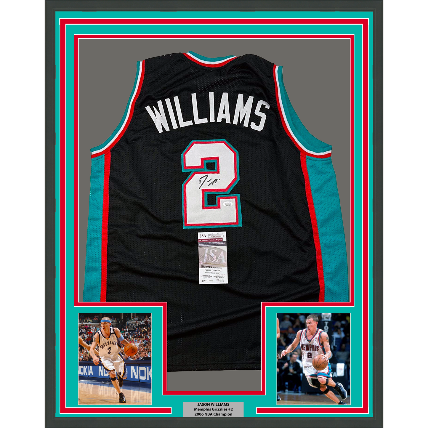 Framed Autographed/Signed Jason Williams 35x39 Memphis Black Basketball Jersey JSA COA