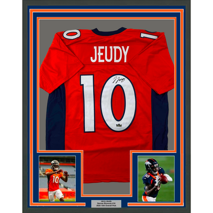 Framed Facsimile Autographed Jerry Jeudy 35x39 Denver Orange Reprint Laser Auto Football Jersey